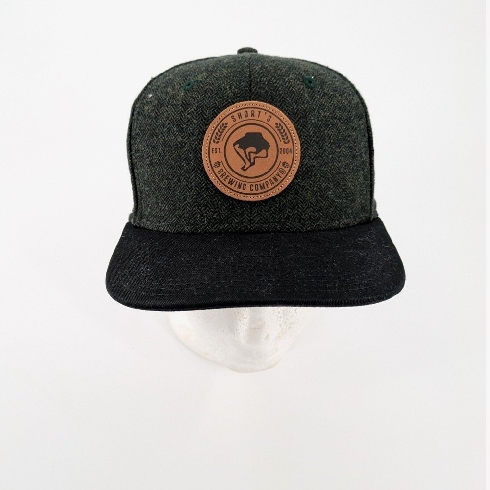 Short's Brewing Company Hat Olive Green Black Tweed Flat Bill Snapback‎ Cap